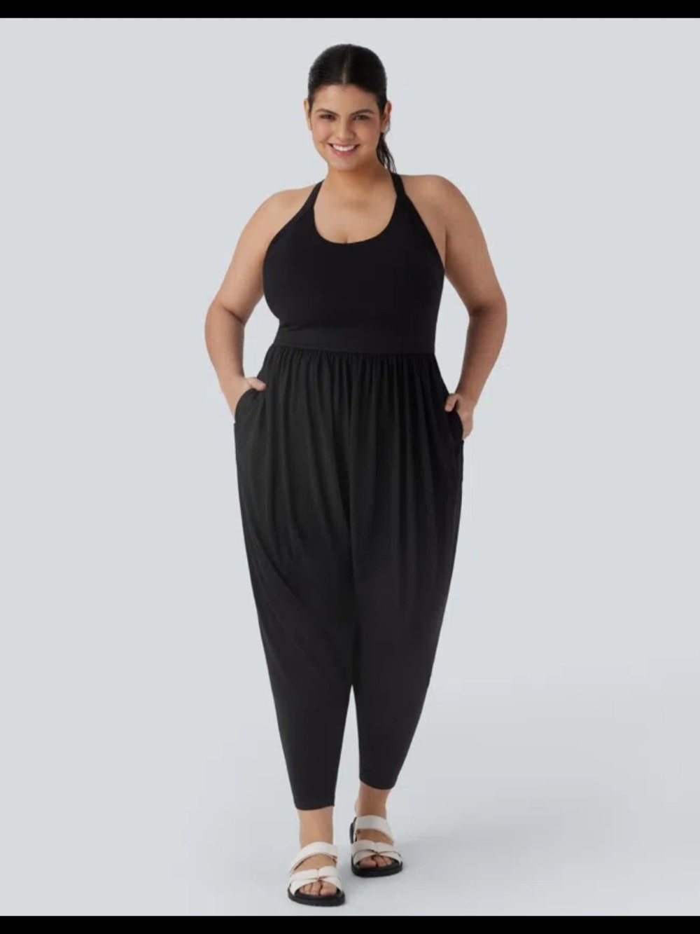 Plus Size Black Halter Jumpsuit with Pockets